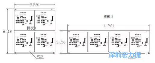 如圖9所示在兩種拼板中PCB單元的排列方式不同。拼板方式是V-CUT。這兩種拼板尺寸有明顯的的差異，將導致各自所需的生產拼板尺寸改變-深圳宏力捷