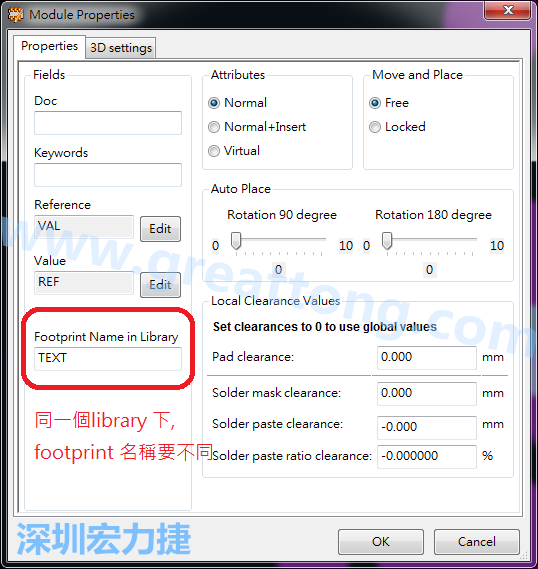 也可以取出active library 中的某一個(gè)footprint 拿來(lái)修改再存回或者重新另存一個(gè)新的footprint， 但這個(gè)新的footprint 要取別的名字， 因?yàn)樵谕粋€(gè)Library檔，每一個(gè)footprint 都有自己唯一命名。