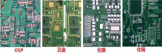 表面工藝分：熱風(fēng)整平，沉金， 化銀， 化錫， OSP 等幾種表面工藝