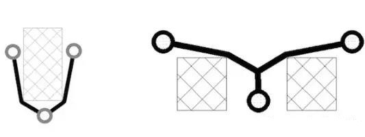 圖12：樹和(灰色顯示的)障礙物。(a)最小生成樹，(b)Steiner樹。