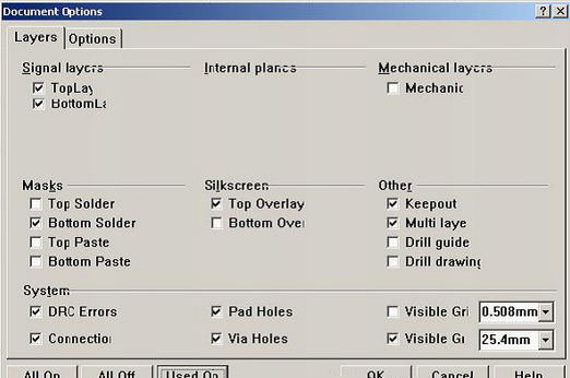 按“L”打開層設置窗口,打開各層圖形進行初步檢查,看文件有無設計上的問題或有無特殊的、在處理文件時需特別留意之處
