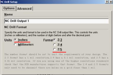 將格式改為“Inches 2:5”( 以確保資料精度,反之孔與線路有偏移現象;)點OK完成鉆孔文件轉換